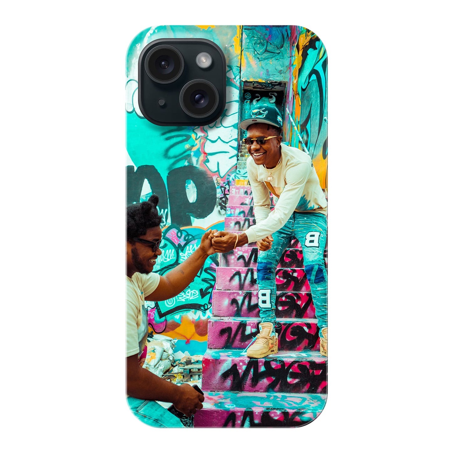 Apple iPhone 15 Cover Rigida Lucida con inserto in Gomma - Stampa 100% su Retro e Lati
