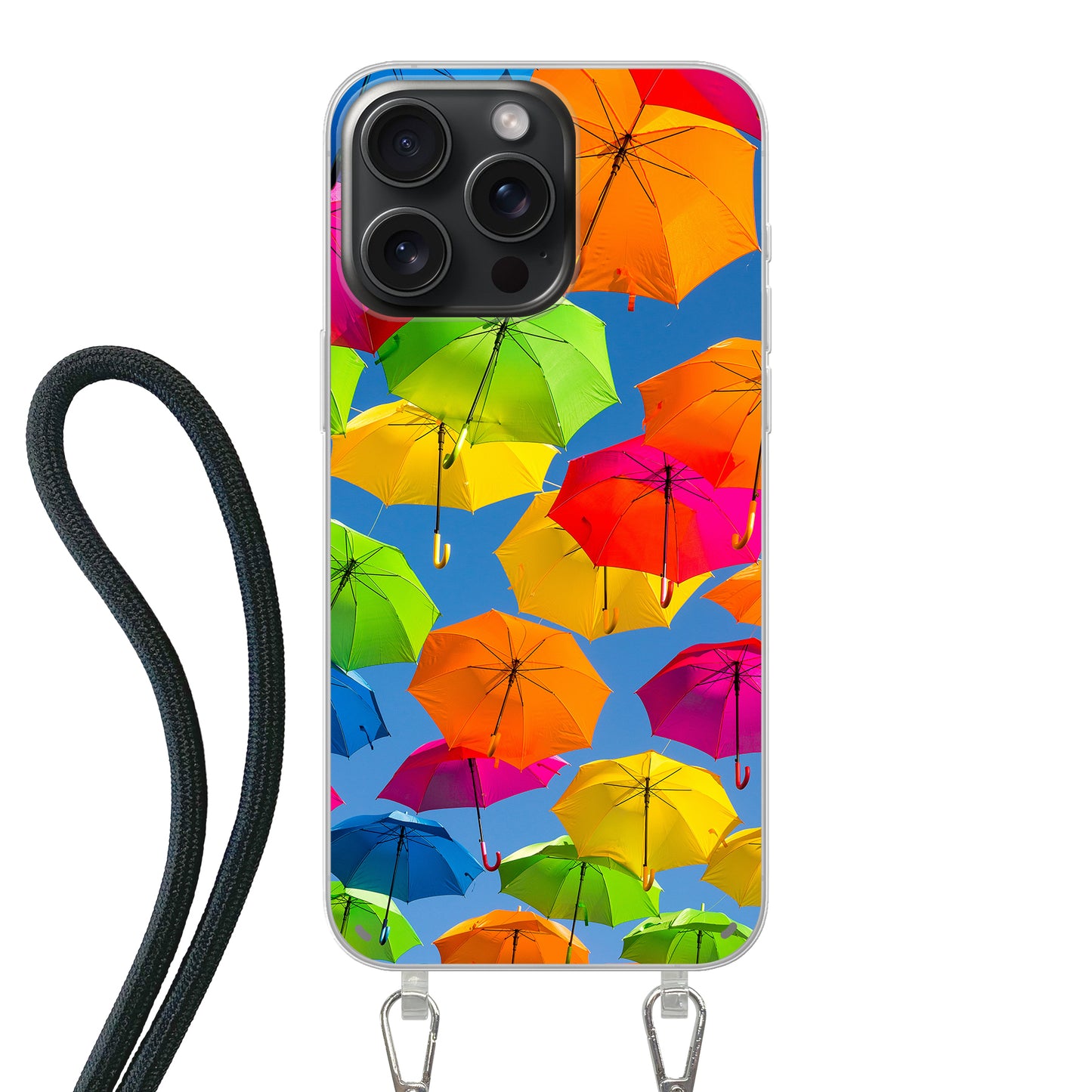 Apple iPhone 15 Pro Max Cover Trasparente con Cinturino per Tracolla (Crossbody) - Stampa sul Retro