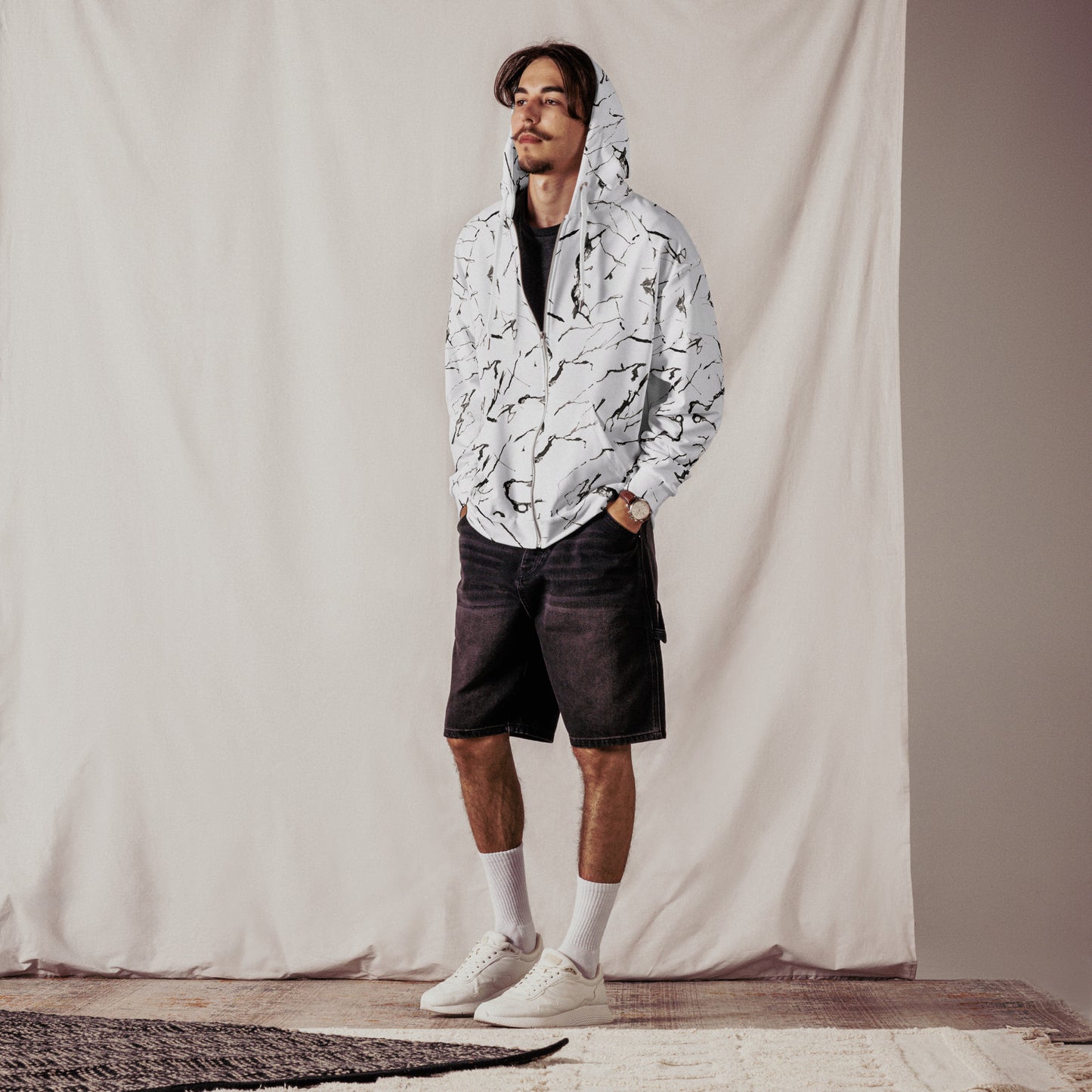 Marble - Felpa Unisex con Cappuccio e Zip
