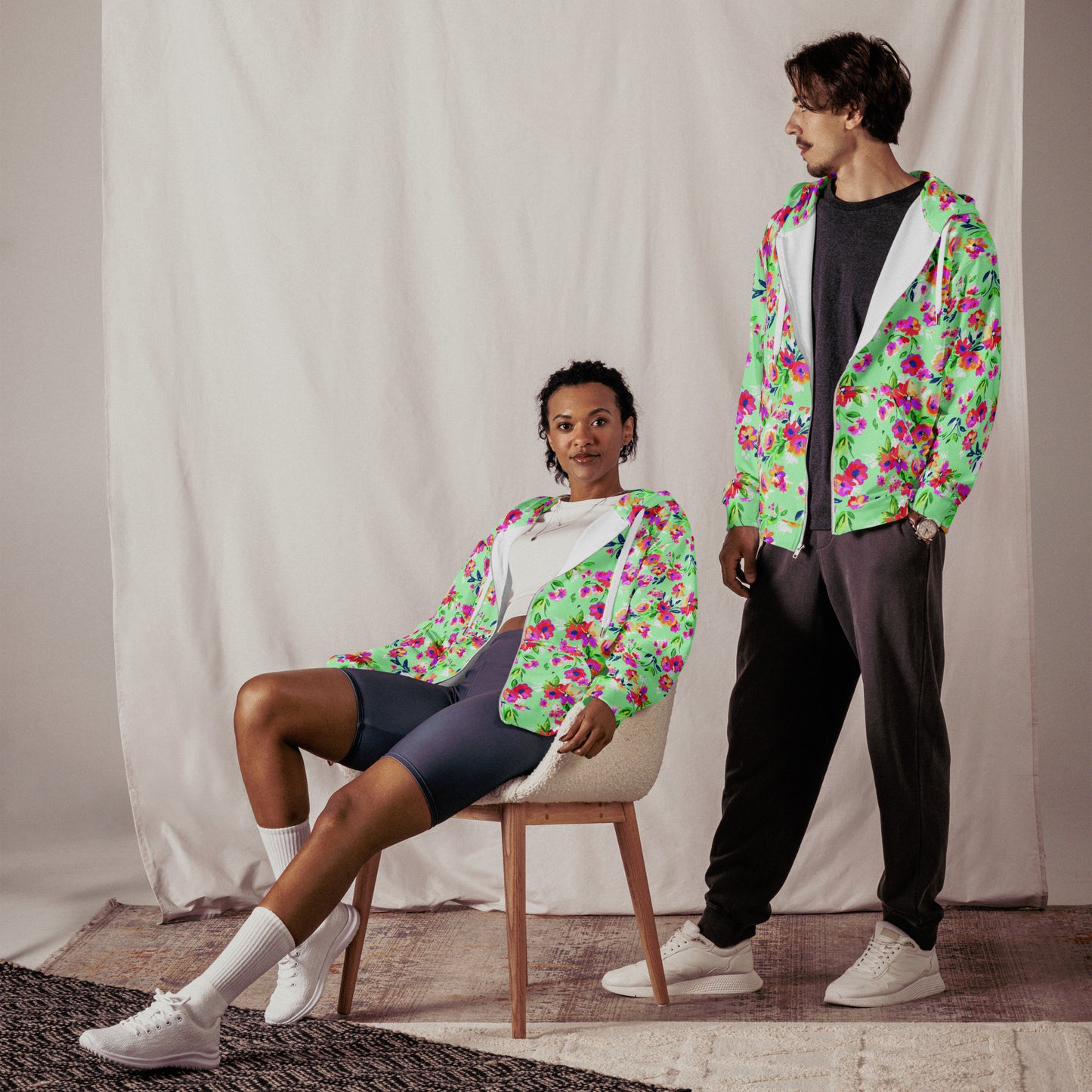 Fiorellini - Felpa Unisex con Cappuccio e Zip