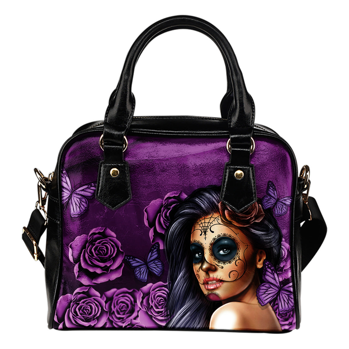 Calavera Viola - Borsa con manici e tracolla -