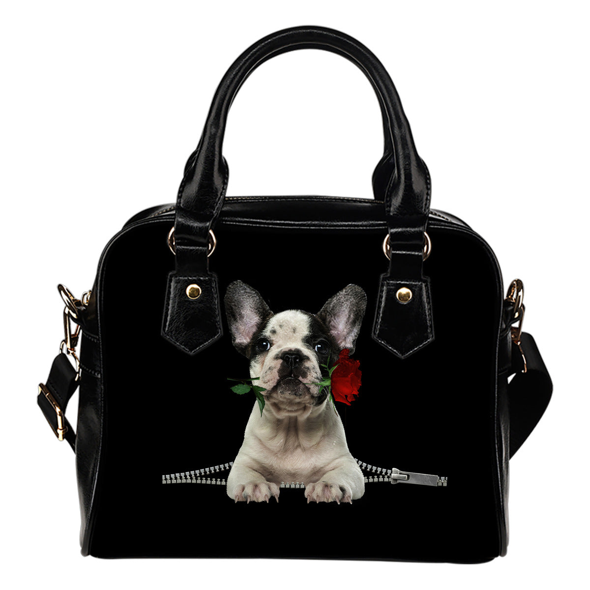 French Bulldog&Rosa 4 - Borsa con Manici e Tracolla -