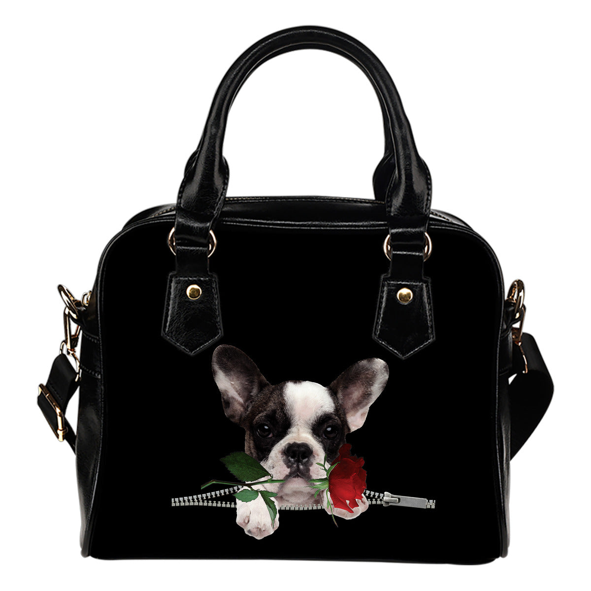 French Bulldog&Rosa 3 - Borsa con Manici e Tracolla -