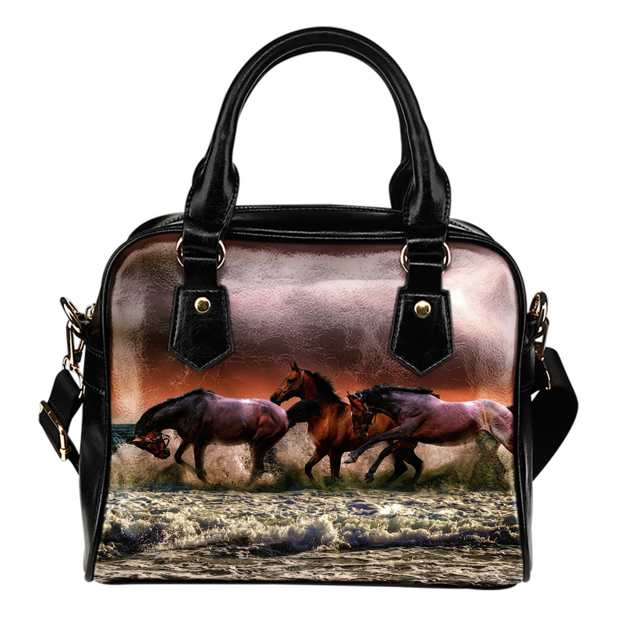 Cavalli nelle onde - Borsa con manici e tracolla -