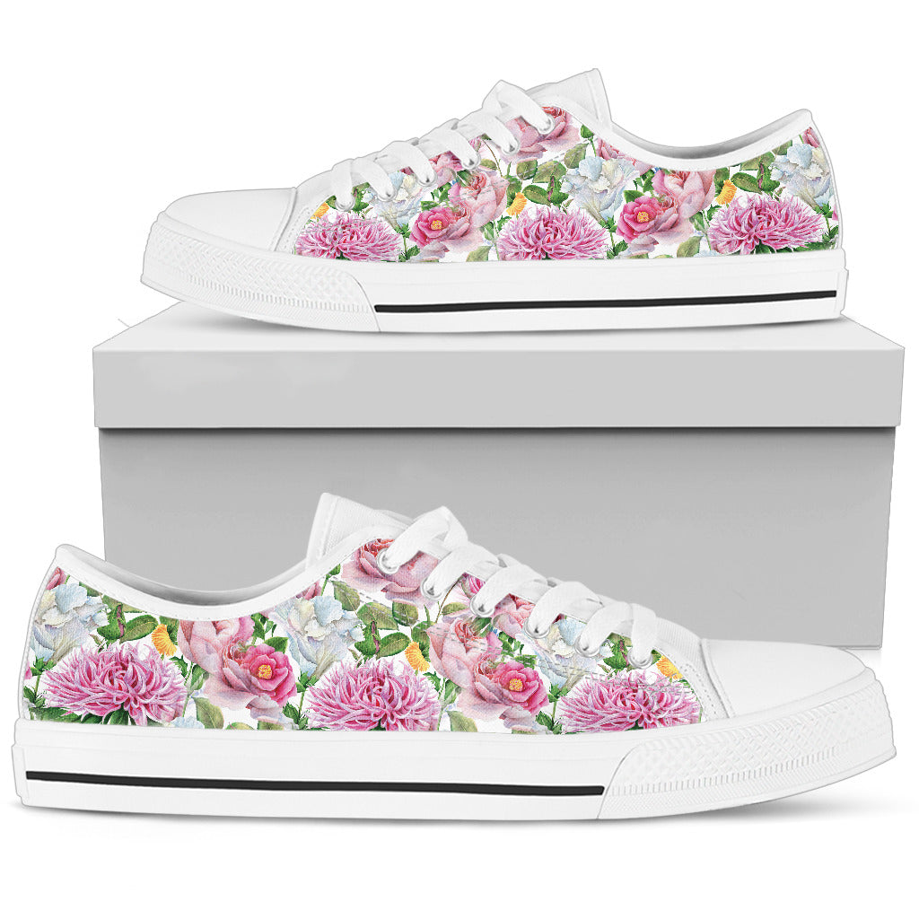 Acquarello di Fiori - Low Top Donna /Suola Bianca -