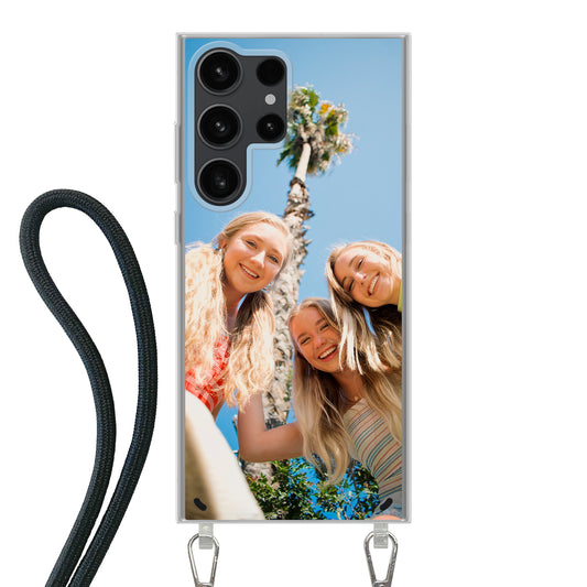 Samsung Galaxy S23 Ultra Cover Trasparente con Cinturino per Tracolla (Crossbody) - Stampa sul Retro