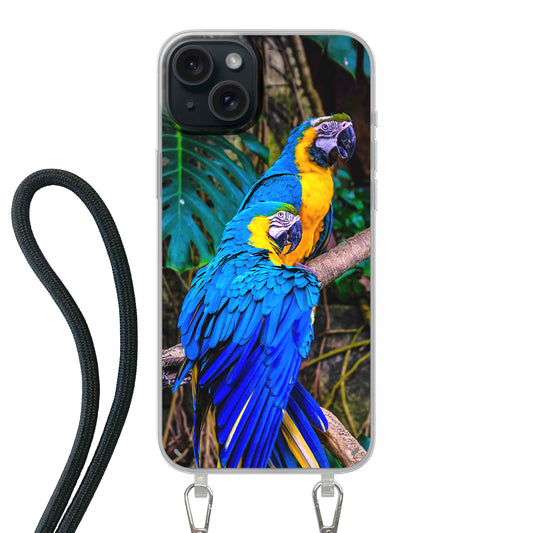 Apple iPhone 15 Plus Cover Trasparente con Cinturino per Tracolla (Crossbody) - Stampa sul Retro