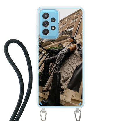 Samsung Galaxy A53 5G Cover Trasparente con Cinturino per Tracolla (Crossbody) - Stampa sul Retro