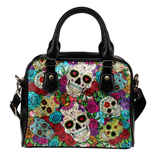 Teschio e Fiori - Borsa con manici e tracolla -