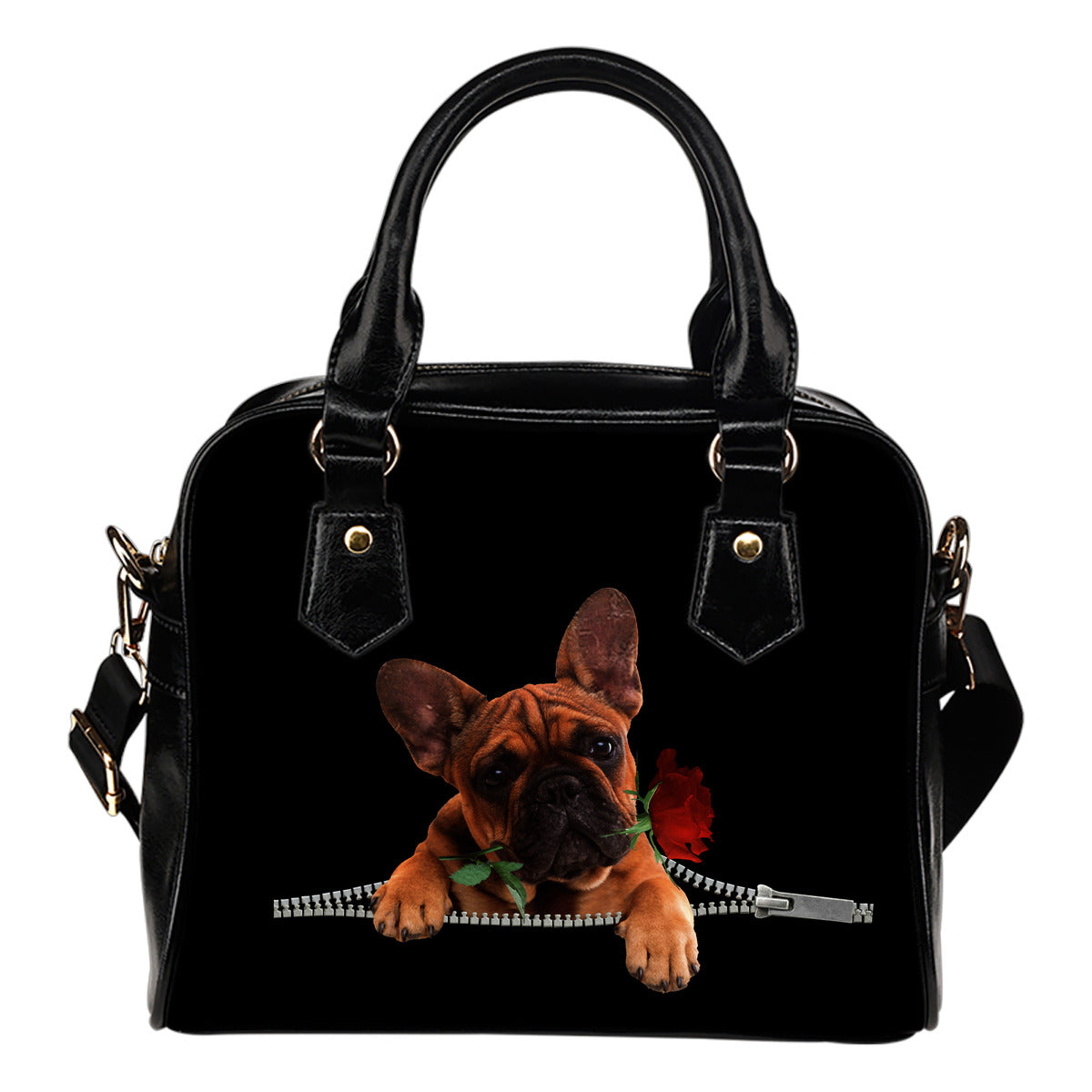 French Bulldog&Rosa 1 - Borsa con Manici e Tracolla -