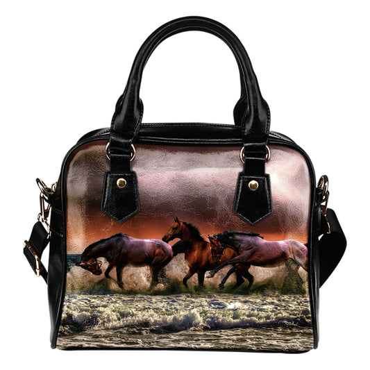 Cavalli nelle onde - Borsa con manici e tracolla -