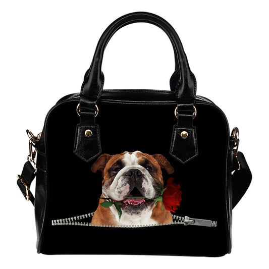 English Bulldog&Rosa - Borsa con Manici e Tracolla -
