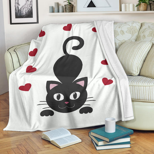 Gatto e Cuori - Coperta in Pile/Bianco -