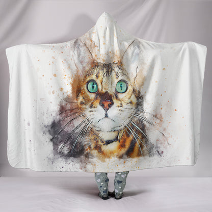 Gatto dagli occhi verdi - Coperta in Pile con cappuccio -