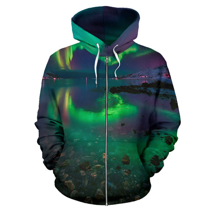 Aurora Boreale - Felpa  Unisex con Cappuccio e Zip -