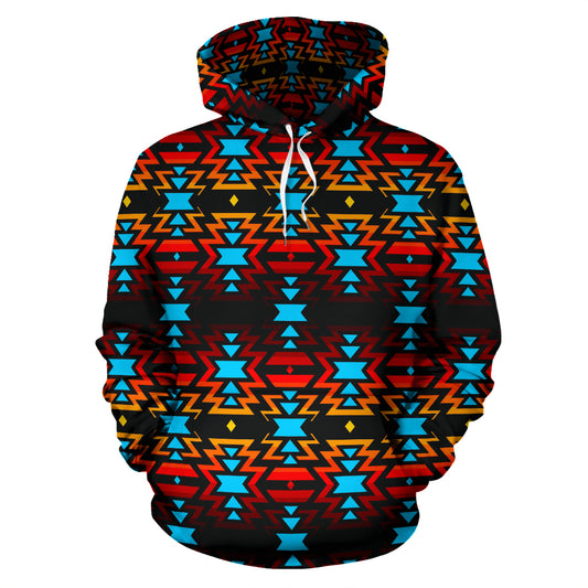 Fuoco Nero e Turchese - Felpa  Unisex con Cappuccio  -