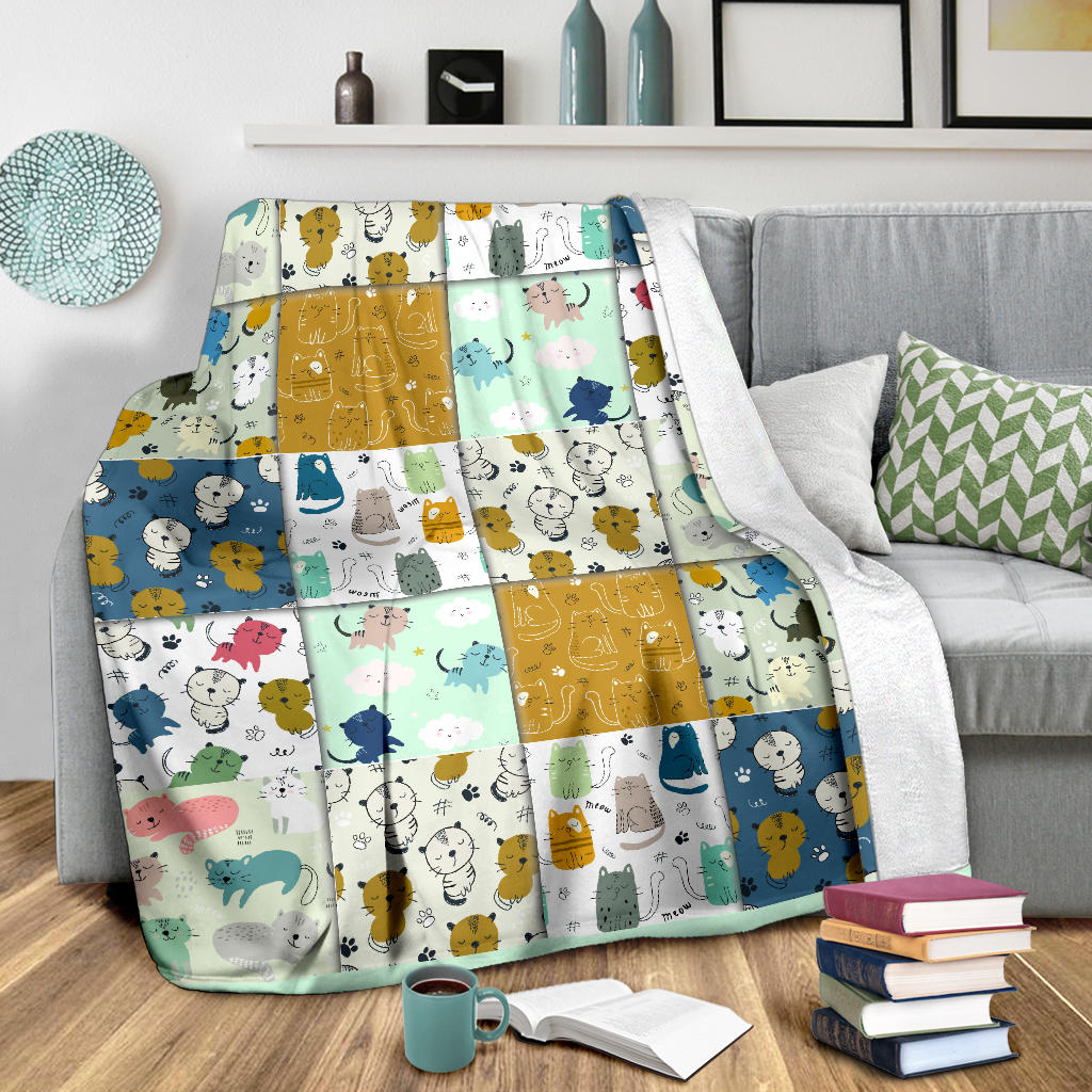 Gatti e Quadri Verde - Coperta in Pile -
