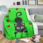 Gatto e Cuori - Coperta in Pile/Verde -
