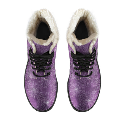 Spider Web Faux Fur Lined Purple Boots