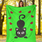 Gatto e Cuori - Coperta in Pile/Verde -