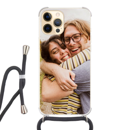Apple iPhone 12 Pro Max Cover Trasparente con Cinturino per Tracolla (Crossbody) - Stampa sul Retro